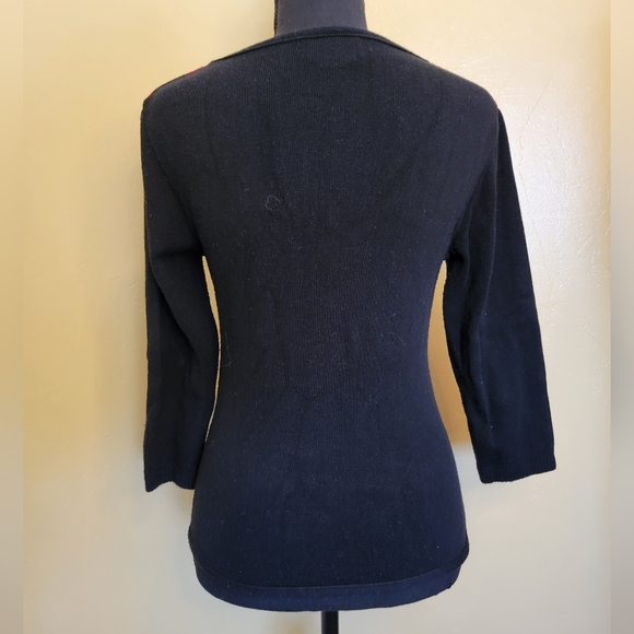 IZ Buyer California V Neck Sweater in Red and Black Stripe mid sleeves. Size L - Picture 3 of 7